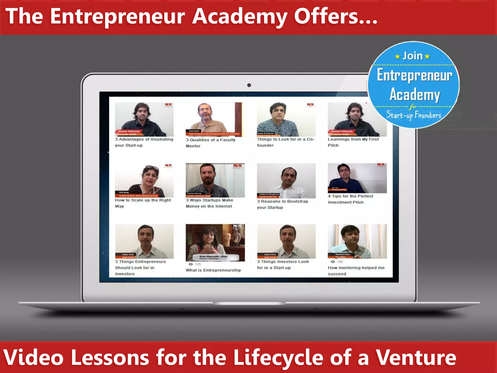 Where we are building…
The Entrepreneur Academy Offers…
Video Lessons for the Lifecycle of a Venture
 