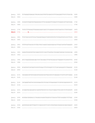 Query

1621

TCTGAAAGTGAAGACTTACAGCAGGTTATTGCAAGTGTTTTGAGGAATTTGTCTTGGCGA

1680

Sbjct

1621

............................................................

1680

Query

1681

GCAGATGTAAATAGTAAAAAGACGTTGCGAGAAGTTGGAAGTGTGAAAGCATTGATGGAA

1740

Sbjct

1681

............................................................

1740

Query

1741

TGTGCTTTAGAAGTTAAAAAGGAATCAACCCTCAAAAGCGTATTGAGTGCCTTATGGAAT

1800

Sbjct

1741

.......A....................................................

1800

Query

1801

TTGTCAGCACATTGCACTGAGAATAAAGCTGATATATGTGCTGTAGATGGTGCACTTGCA

1860

Sbjct

1801

............................................................

1860

Query

1861

TTTTTGGTTGGCACTCTTACTTACCGGAGCCAGACAAACACTTTAGCCATTATTGAAAGT

1920

Sbjct

1861

............................................................

1920

Query

1921

GGAGGTGGGATATTACGGAATGTGTCCAGCTTGATAGCTACAAATGAGGACCACAGGCAA

1980

Sbjct

1921

............................................................

1980

Query

1981

ATCCTAAGAGAGAACAACTGTCTACAAACTTTATTACAACACTTAAAATCTCATAGTTTG

2040

Sbjct

1981

............................................................

2040

Query

2041

ACAATAGTCAGTAATGCATGTGGAACTTTGTGGAATCTCTCAGCAAGAAATCCTAAAGAC

2100

Sbjct

2041

............................................................

2100

Query

2101

CAGGAAGCATTATGGGACATGGGGGCAGTTAGCATGCTCAAGAACCTCATTCATTCAAAG

2160

Sbjct

2101

............................................................

2160

Query

2161

CACAAAATGATTGCTATGGGAAGTGCTGCAGCTTTAAGGAATCTCATGGCAAATAGGCCT

2220

Sbjct

2161

............................................................

2220

Query

2221

GCGAAGTACAAGGATGCCAATATTATGTCTCCTGGCTCAAGCTTGCCATCTCTTCATGTT

2280

Sbjct

2221

............................................................

2280

Query

2281

AGGAAACAAAAAGCCCTAGAAGCAGAATTAGATGCTCAGCACTTATCAGAAACTTTTGAC

2340

Sbjct

2281

............................................................

2340

Query

2341

AATATAGACAATTTAAGTCCCAAGGCATCTCATCGTAGTAAGCAGAGACACAAGCAAAGT

2400

Sbjct

2341

............................................................

2400

 