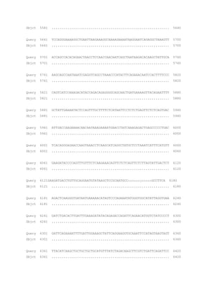 Sbjct

5581

............................................................

5640

Query

5641

TCCAGGGAAAAGGCTGAATTAAGAAAGGCAAAAGAAAATAAGGAATCAGAGGCTAAAGTT

5700

Sbjct

5641

............................................................

5700

Query

5701

ACCAGCCACACAGAACTAACCTCCAACCAACAATCAGCTAATAAGACACAAGCTATTGCA

5760

Sbjct

5701

............................................................

5760

Query

5761

AAGCAGCCAATAAATCGAGGTCAGCCTAAACCCATACTTCAGAAACAATCCACTTTTCCC

5820

Sbjct

5761

............................................................

5820

Query

5821

CAGTCATCCAAAGACATACCAGACAGAGGGGCAGCAACTGATGAAAAGTTACAGAATTTT

5880

Sbjct

5821

............................................................

5880

Query

5881

GCTATTGAAAATACTCCAGTTTGCTTTTCTCATAATTCCTCTCTGAGTTCTCTCAGTGAC

5940

Sbjct

5881

............................................................

5940

Query

5941

ATTGACCAAGAAAACAACAATAAAGAAAATGAACCTATCAAAGAGACTGAGCCCCCTGAC

6000

Sbjct

5941

............................................................

6000

Query

6001

TCACAGGGAGAACCAAGTAAACCTCAAGCATCAGGCTATGCTCCTAAATCATTTCATGTT

6060

Sbjct

6001

............................................................

6060

Query

6061

GAAGATACCCCAGTTTGTTTCTCAAGAAACAGTTCTCTCAGTTCTCTTAGTATTGACTCT

6120

Sbjct

6061

............................................................

6120

Query

6121GAAGATGACCTGTTGCAGGAATGTATAAGCTCCGCAATGCCaaaaaagaaaaaGCCTTCA

Sbjct

6121

............................................................

6180

Query

6181

AGACTCAAGGGTGATAATGAAAAACATAGTCCCAGAAATATGGGTGGCATATTAGGTGAA

6240

Sbjct

6181

............................................................

6240

Query

6241

GATCTGACACTTGATTTGAAAGATATACAGAGACCAGATTCAGAACATGGTCTATCCCCT

6300

Sbjct

6241

............................................................

6300

Query

6301

GATTCAGAAAATTTTGATTGGAAAGCTATTCAGGAAGGTGCAAATTCCATAGTAAGTAGT

6360

Sbjct

6301

............................................................

6360

Query

6361

TTACATCAAGCTGCTGCTGCTGCATGTTTATCTAGACAAGCTTCGTCTGATTCAGATTCC

6420

Sbjct

6361

............................................................

6420

6180

 