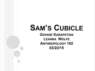 SAM’S CUBICLE
GAYANE KARAPETIAN
LEANNA WOLFE
ANTHROPOLOGY 102
03/22/15
 