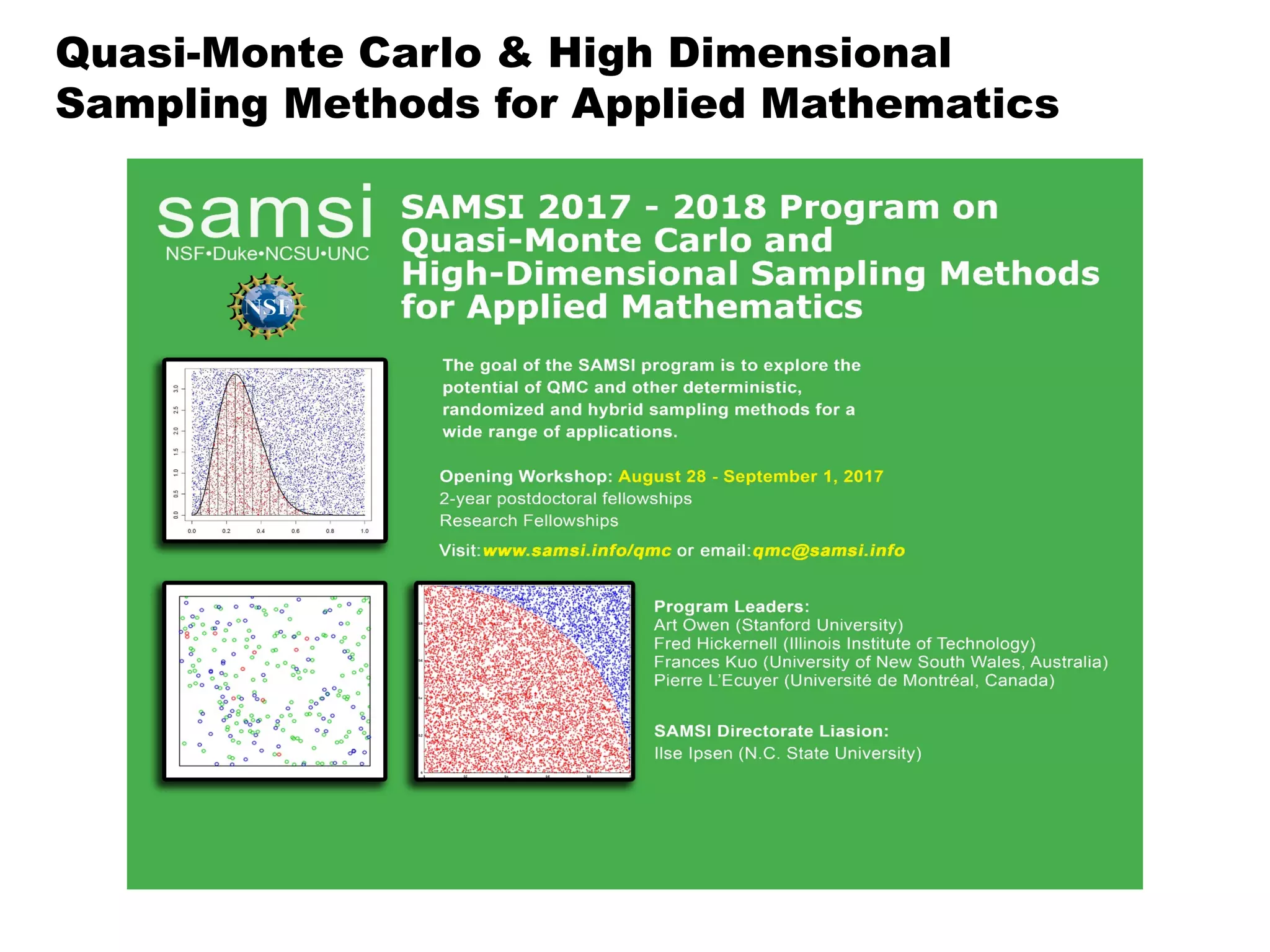 Quasi-Monte Carlo & High Dimensional
Sampling Methods for Applied Mathematics
 
