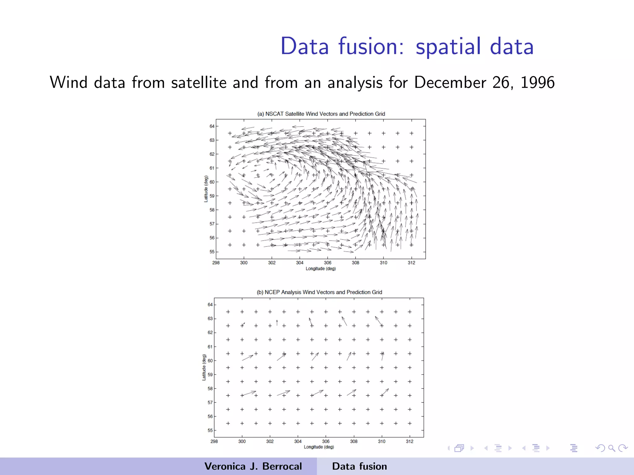 Data fusion: spatial data
Wind data from satellite and from an analysis for December 26, 1996
Veronica J. Berrocal Data fusion
 