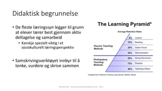 Didaktisk begrunnelse
• De fleste læringssyn legger til grunn
at elever lærer best gjennom aktiv
deltagelse og samarbeid
• Kanskje spesielt viktig i et
sosiokulturelt læringsperspektiv
• Samskrivingsverktøyet innbyr til å
tenke, vurdere og skrive sammen
Marthe Moe - Kristiansand katedralskole Gimle - 2017
 