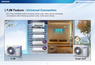 44
2011 Free JointMulti added Universal indoor units, which can be universally
connected to other Samsung outdoor units, to this year’s lineup.
FJM Feature : Universal Connection
 
