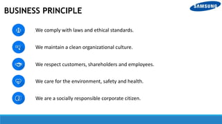 BUSINESS PRINCIPLE
We comply with laws and ethical standards.
We maintain a clean organizational culture.
We respect customers, shareholders and employees.
We care for the environment, safety and health.
We are a socially responsible corporate citizen.
 
