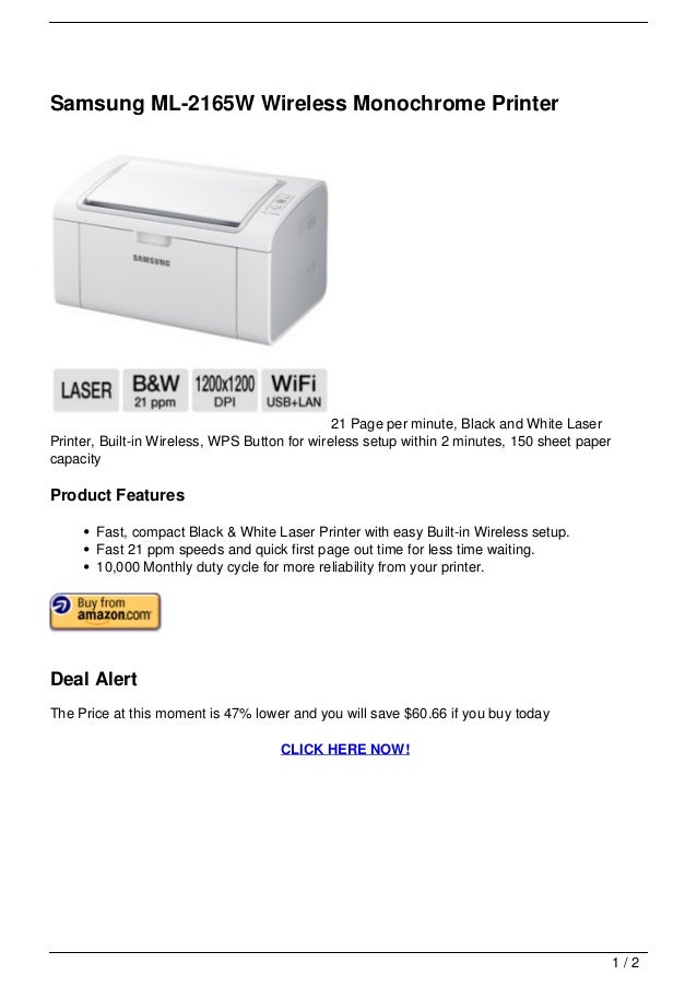 Samsung Ml 2165w Wireless Monochrome Printer Samsung Ml 2165w Wireless Monochrome Printer