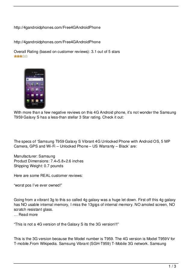 Samsung T959 Galaxy S Vibrant 4g Unlocked Phone With Android Os 5 Mp
