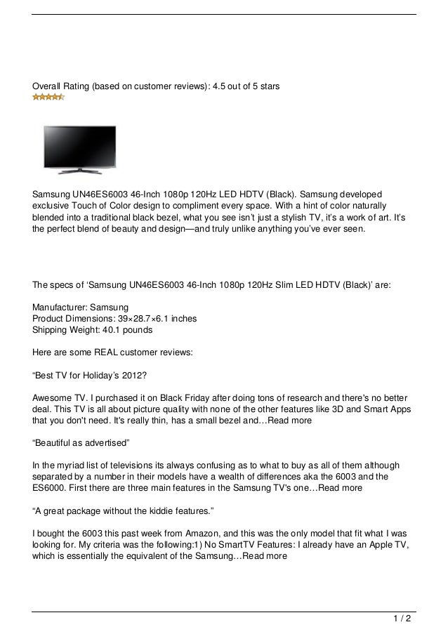 Samsung UN46ES6003 46-Inch 1080p 120Hz Slim LED HDTV (Black) Review