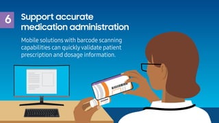 6 Support accurate
medication administration
Mobile solutions with barcode scanning
capabilities can quicklyvalidate patie...