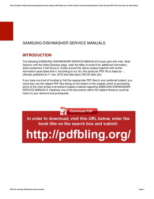 Samsung dishwasher service manuals