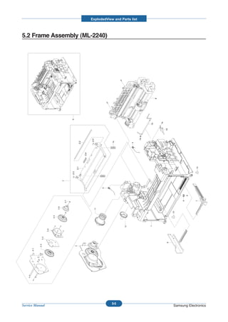 ExplodedView and Parts list



5.2 Frame Assembly (ML-2240)




                                                                                                           6
                                           0




                                                                                                      13




                                                                                                               15
                                                                                                 14
                                                                   2-3
                                                       2-2




                                                                               16




                                                                                           4
                                                             2-4
                                                 2-1




                                                                                                                                 10
                                           2-3
                                     2




                                                                          3
                                     5-7




                                                                                                                         9




                                                                                                                                7
                               5-6




                                                                     11




                                                                                                                    10
                         5-5




                                                                                      12




                                                                                                      1
                   5-4
             5-2




                                                                                                               8
            5-3




                                                 5
      5-1




                                                                               5-5
Service Manual                                                                                                      Samsung Electronics
 