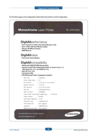 Alignment & Troubleshooting




2) The Demo page or the configuration sheet shows the printer’s current configuration.




                                                        4-2
Service Manual                                                                           Samsung Electronics
 