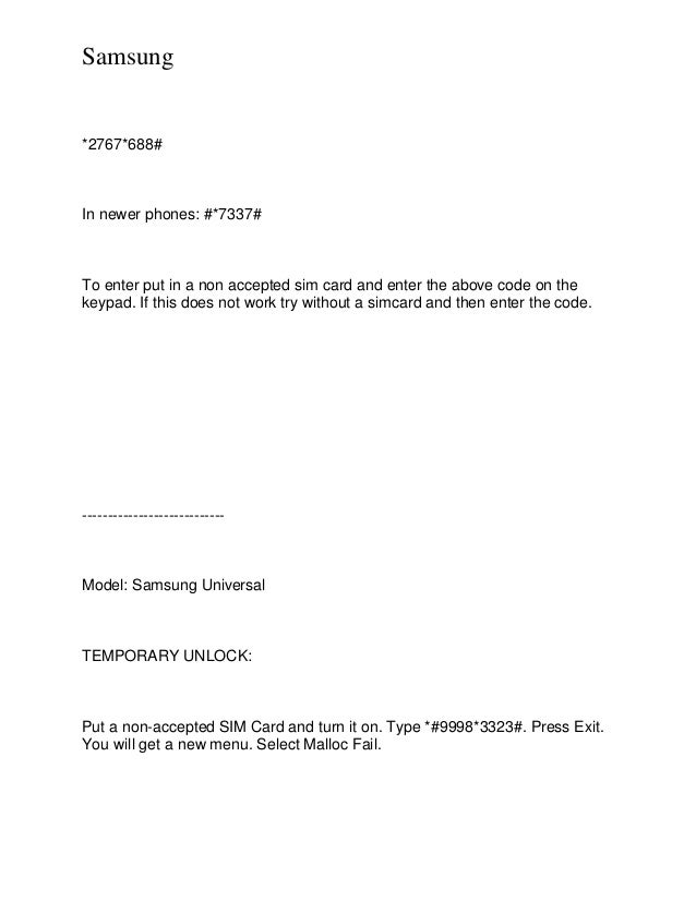 Samsung Mobile Phone Codes