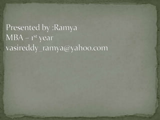 Presented by :RamyaMBA – 1st yearvasireddy_ramya@yahoo.com 