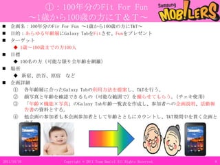 　　　　　①：100年分のFit For Fun　　　～1歳から100歳の方にＴ＆Ｔ～企画名：100年分のFir For Fun ～1歳から100歳の方にT&T～