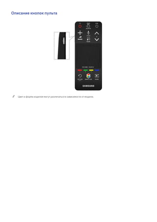 Описание кнопок пульта 
"" Цвет и форма изделия могут различаться в зависимости от модели. 
 