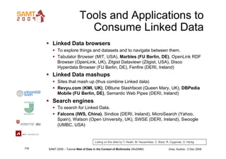 Tools and Applications to
                              Consume Linked Data
        Linked Data browsers
          To ex...