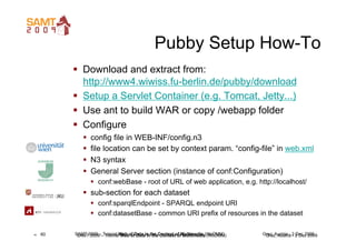 Pubby Setup How-To
            Download and extract from:
             http://www4.wiwiss.fu-berlin.de/pubby/download
   ...