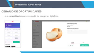 CONECTANDO TUDO E TODOS
CENÁRIO DE OPORTUNIDADES
Já a comodidade aparece a partir de pequenos detalhes.
 
