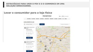 Levar o consumidor para a loja física
ESTRATÉGIAS PARA UNIR O PDV E O E-COMMERCE EM UMA
SOLUÇÃO OMNICHANNEL
 