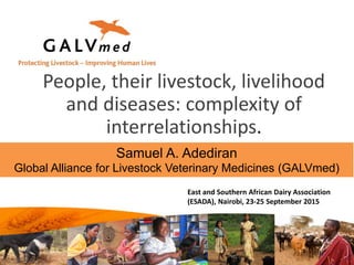 Samuel A. Adediran
Global Alliance for Livestock Veterinary Medicines (GALVmed)
People, their livestock, livelihood
and diseases: complexity of
interrelationships.
East and Southern African Dairy Association
(ESADA), Nairobi, 23-25 September 2015
 