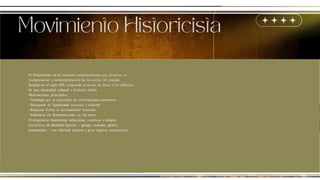 El Historicismo es la corriente arquitectónica que propone la
recuperación y reinterpretación de los estilos del pasado.
Surgido en el siglo XIX, responde al deseo de dotar a los edificios
de una identidad cultural e histórica sólida.
Motivaciones principales:
- Nostalgia por el esplendor de civilizaciones anteriores
- Búsqueda de legitimidad nacional y cultural
- Reacción frente al racionalismo ilustrado
- Influencia del Romanticismo en las artes
El arquitecto historicista selecciona, combina y adapta
elementos de distintas épocas —griego, romano, gótico,
renacentista— con libertad creativa y gran riqueza ornamental.
 