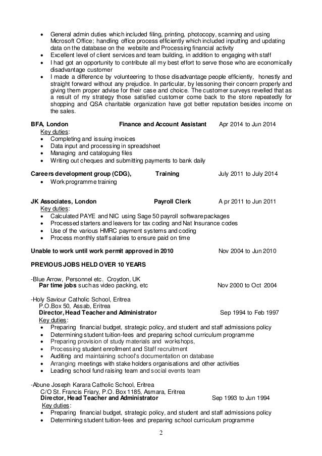 finance assistant cv