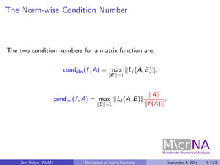 Frechet Derivatives of Matrix Functions and Applications