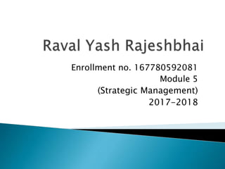 Enrollment no. 167780592081
Module 5
(Strategic Management)
2017-2018
 
