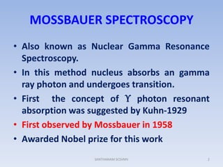 Mossbauer spectroscopy - Principles and applications