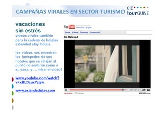   CAMPAÑAS VIRALES EN SECTOR TURISMO 
vacaciones
sin estrés
videos virales también
para la cadena de hoteles
extended stay...
