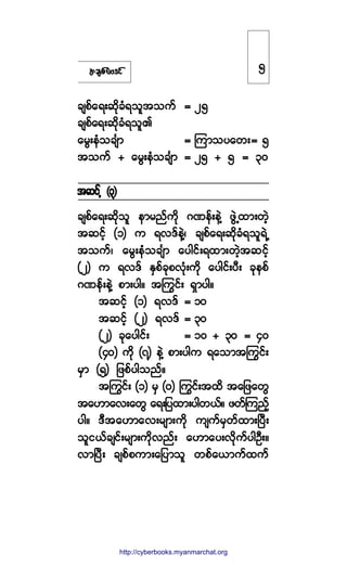 ¬½-°º¿ßù·º
½-°º¿úå¯¼µ½Øú±´¬±«º ã îë
½-°º¿úå¯¼µ½Øú±´Ä
¿®Ùå»Ø±½-Ú³ ã Ó«³±§¿©åã ë
¬±«º õ ¿®Ùå»Ø±½-Ú³ ã îë õ ë ã íð
¬¯·º¸ øí÷¬¯·º¸ øí÷¬¯·º¸ øí÷¬¯·º¸ øí÷¬¯·º¸ øí÷
½-°º¿úå¯¼µ±´ »³®²º«¼µ öÐ»ºå»ÖÇ ¦ÙÖË¨³å©Ö¸
¬¯·º¸ øï÷ « úªùº»ÖÇá ½-°º¿úå¯¼µ½Øú±´úÖË
¬±«ºá ¿®Ùå»Ø±½-Ú³ ¿§¹·ºåú¨³å©Ö¸¬¯·º¸
øî÷ « úªùº ÛÍ°º½µ°ªµØå«¼µ ¿§¹·ºå§Üå ½µ»°º
öÐ»ºå»ÖÇ °³å§¹ñ ¬ä«·ºå úÍ³§¹ñ
¬¯·º¸ øï÷ úªùº ã ïð
¬¯·º¸ øî÷ úªùº ã íð
øî÷ ½µ¿§¹·ºå ã ïð õ íð ã ìð
øìð÷ «¼µ øé÷ »ÖÇ °³å§¹« ú¿±³¬ä«·ºå
®Í³ øë÷ ¶¦°º§¹±²ºñ
¬ä«·ºå øï÷ ®Í øð÷ ä«·ºå¬¨¼ ¬¿¶¦¿©Ù
¬¿Å³¿ªå¿©Ù ¿úå¶§¨³å§¹©ôºñ ¦©ºÓ«²º¸
§¹ñ ùÜ¬¿Å³¿ªå®-³å«¼µ «-«º®Í©º¨³åÒ§Üå
±´·ôº½-·ºå®-³å«¼µª²ºå ¿Å³¿§åª¼µ«º§¹ÑÜåñ
ª³Ò§Üå ½-°º°«³å¿¶§³±´ ©°º¿ô³«º¨«º
ë
http://swanbros.blogspot.com
http://cyberbooks.myanmarchat.org
 