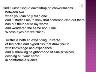 QuizzesPlanning fun stuff like Flash Mob @ conferenceGamesComedy acts - Stephen Fry! John Green!Personal - friends & familySharing memorable and humorous eventsInterest, curiosity, new thingsJo Fothergill
