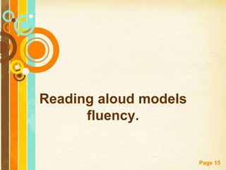 Reading aloud models
      fluency.


                       Page 15
 