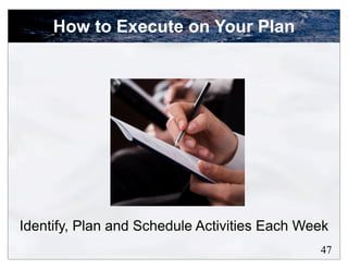 How to Execute on Your Plan




Identify, Plan and Schedule Activities Each Week
                                              47
 
