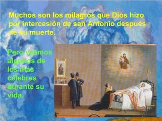 Muchos son los milagros que Dios hizo por intercesión de san Antonio después de su muerte. Pero veamos algunos de los más célebres durante su vida. 
