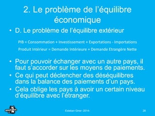 2. Le problème de l’équilibre 
économique 
• D. Le problème de l’équilibre extérieur 
PIB = Consommation + Investissement ...