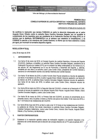 Resolución N°008 de la sala 1 CSJDHD confirma sanción a Diana Gonzales