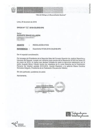 Resolución N° 003 - Sanción a Diana Gonzales Presidenta FPV