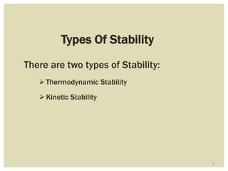 3
Types Of Stability
There are two types of Stability:
Thermodynamic Stability
Kinetic Stability
 