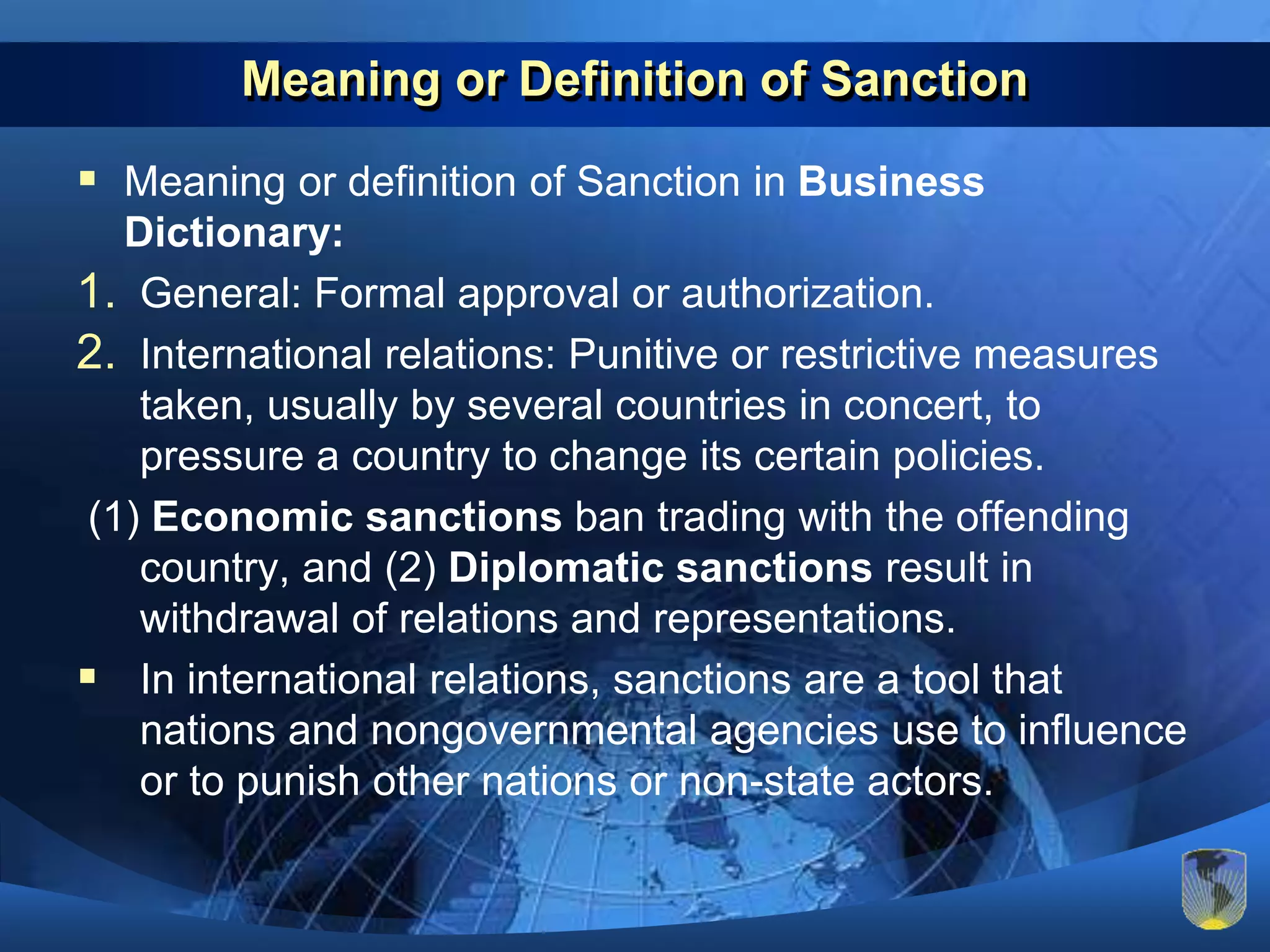 Economic Sanctions in International Relations | PPTX