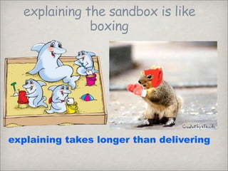 explaining the sandbox is like
              boxing




explaining takes longer than delivering
 