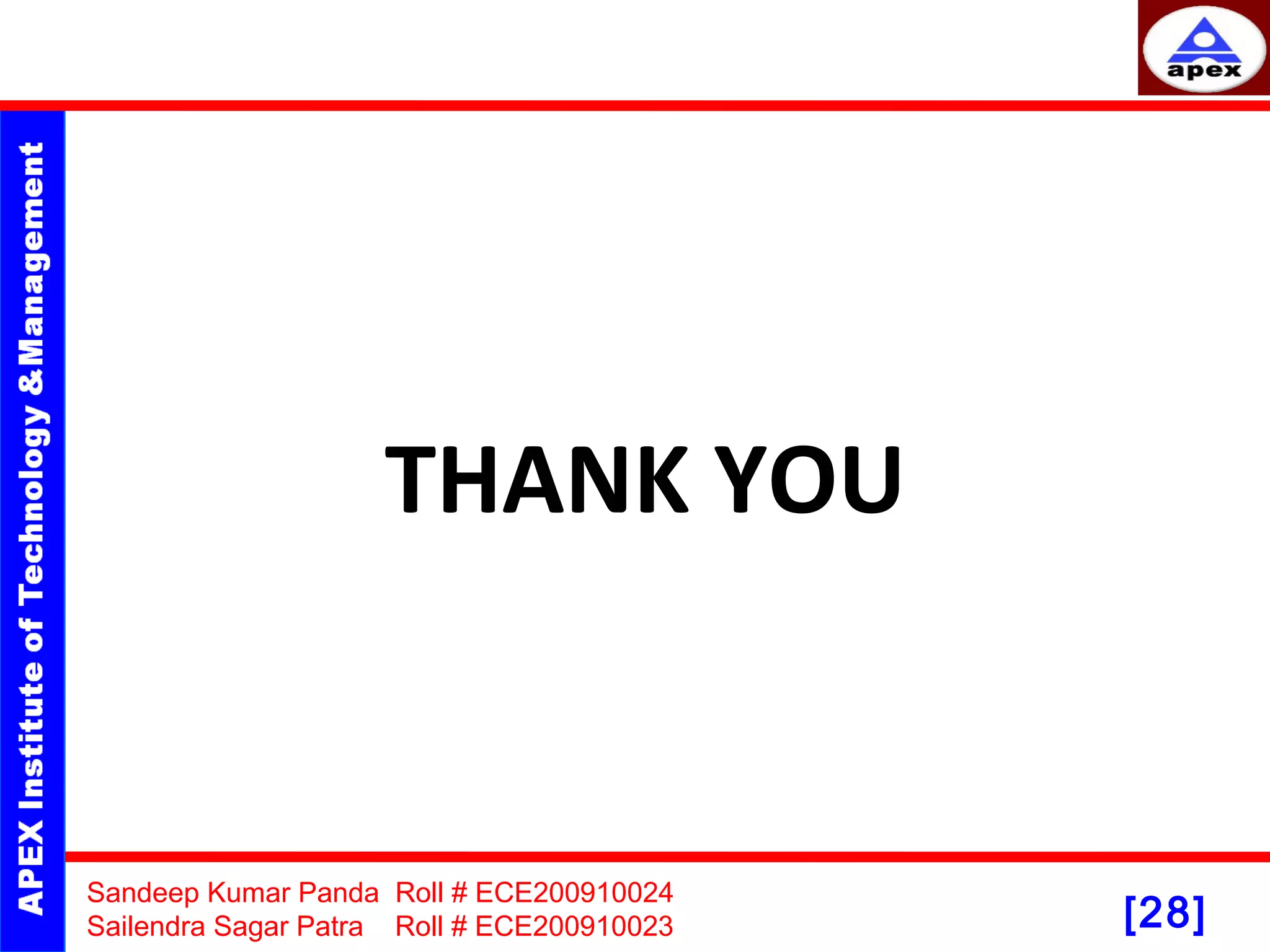 [28] THANK YOU Sandeep Kumar Panda Roll # ECE200910024 Sailendra Sagar Patra Roll # ECE200910023 