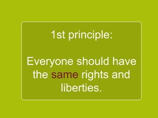 `
1st principle:
Everyone should
have the same rights
and liberties.
 