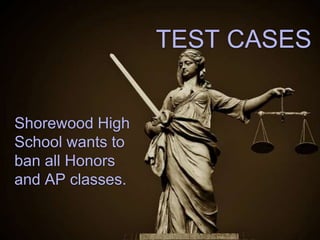 Shorewood
High School
wants to ban all
Honors and AP
classes.
TEST CASES
 