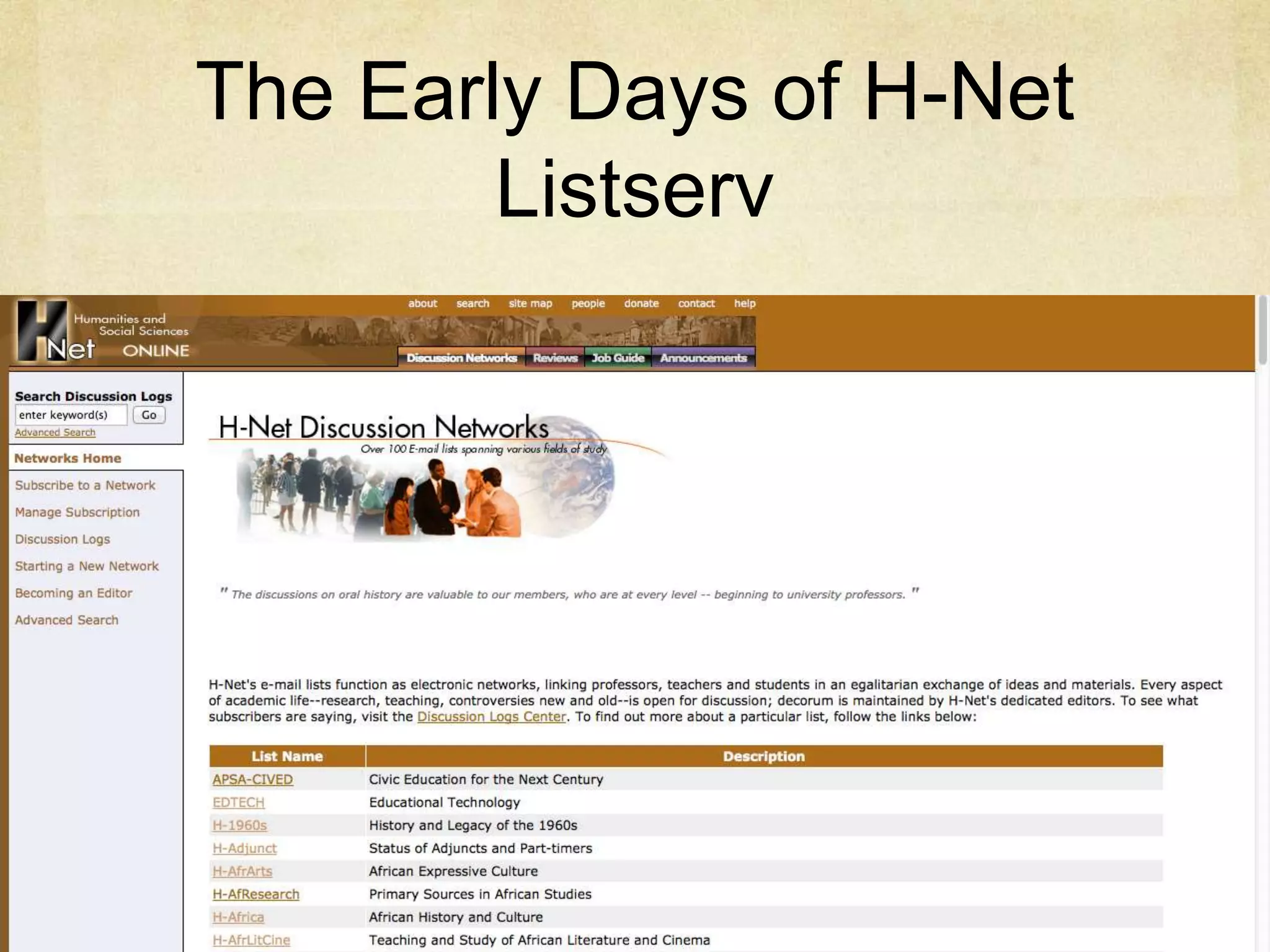 The Early Days of H-Net 
Listserv 
 