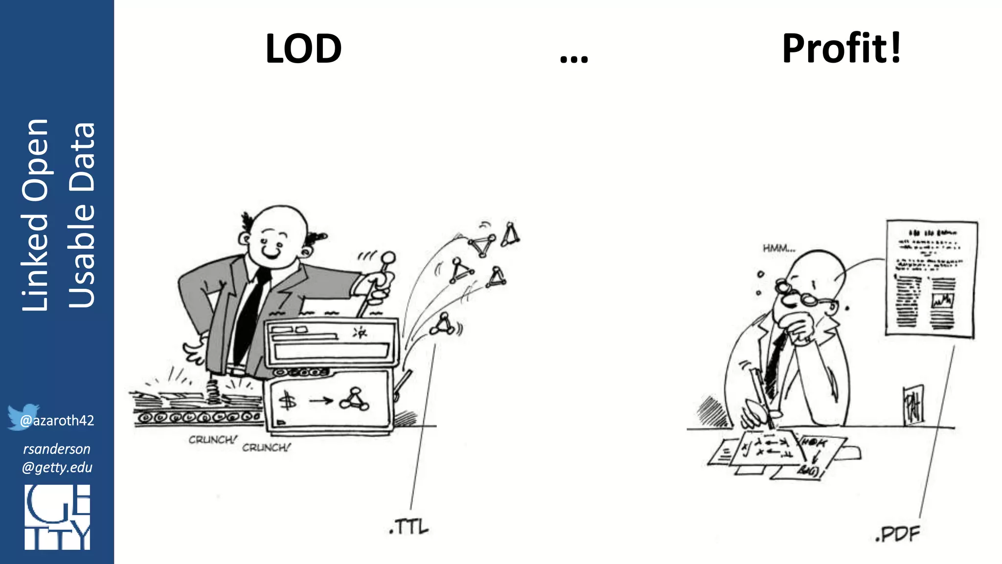 @azaroth42
rsanderson
@getty.edu
IIIF:Interoperabilituy
LinkedOpen
UsableData
@azaroth42
rsanderson
@getty.edu
2
LOD … Profit!
 