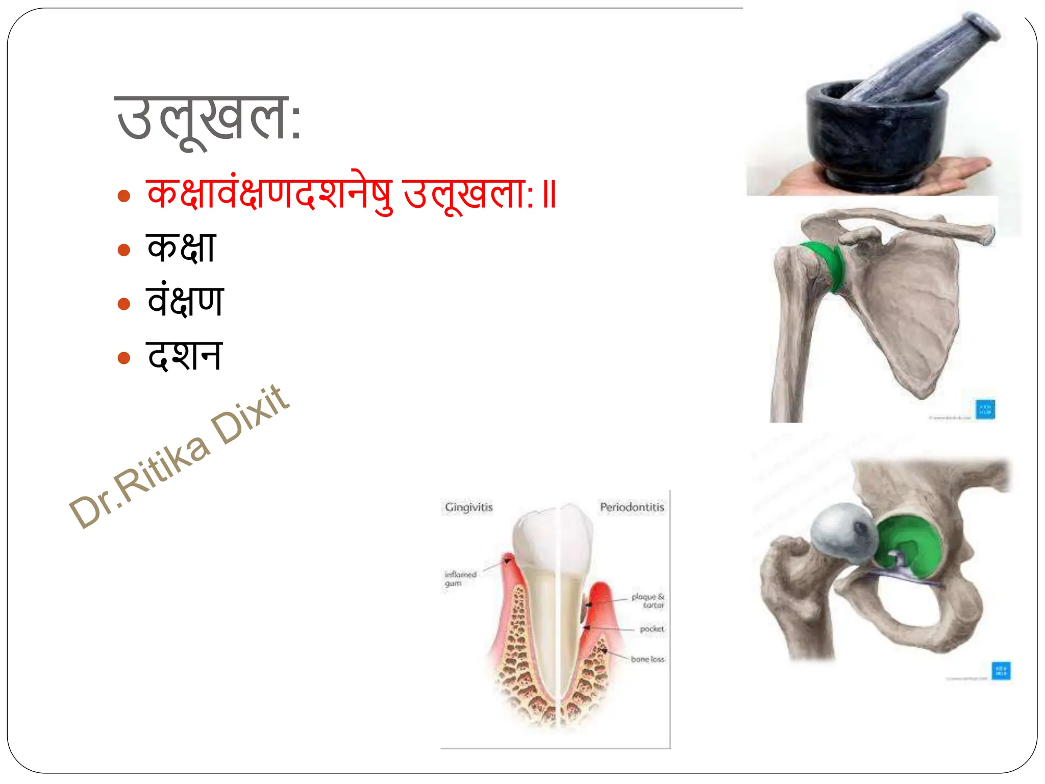 उलूखल:
 कक्षावंक्षणदशनेषु उलूखला:
 कक्षा
 वंक्षण
 दशन
 