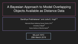 A Bayesian Approach to Model Overlapping
Objects Available as Distance Data
Sandhya Prabhakaran1
and Julia E. Vogt2,3
Memorial Sloan Kettering Cancer Centre, NYC
1
University of Basel
2
Swiss Institute of Bioinformatics
3
MLconf, NYC
29th March 2019
 