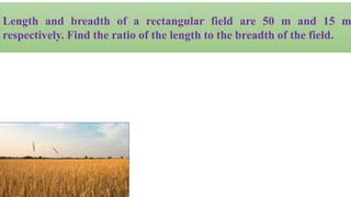 Length and breadth of a rectangular field are 50 m and 15 m
respectively. Find the ratio of the length to the breadth of the field.
 